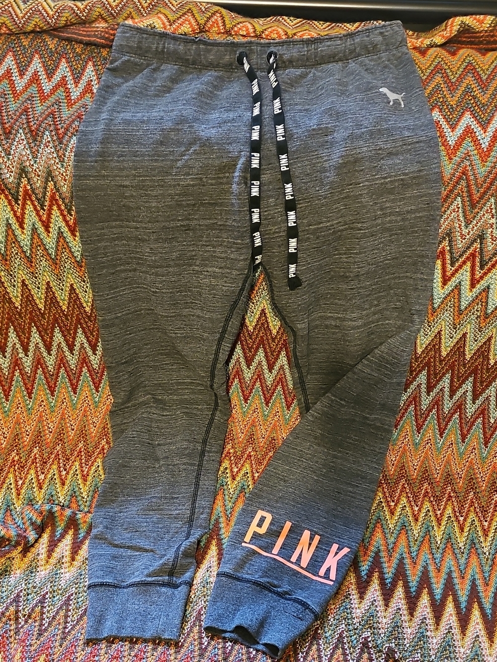 PINK Victoria's Secret Gray Logo Jogger Sweatpants with Pink Lettering